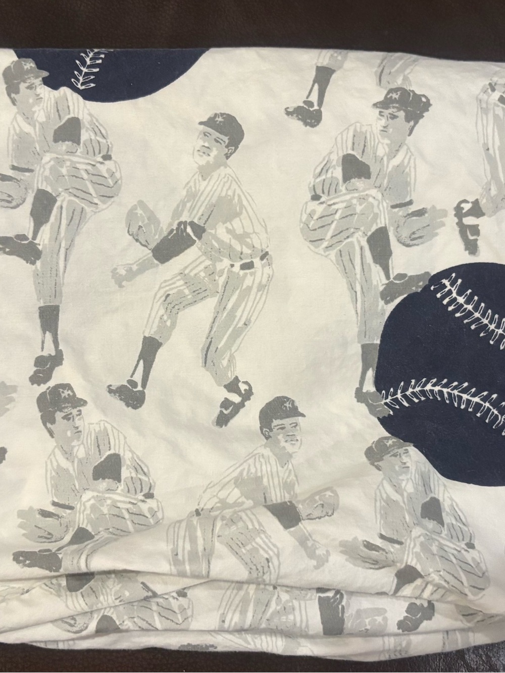 Pottery Barn Kids Baseball Print Twin Bed Sheets Navy and Gray